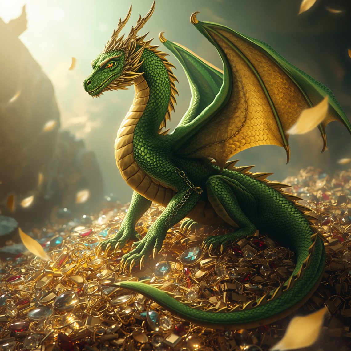 Image of a dragon guarding its hoard.