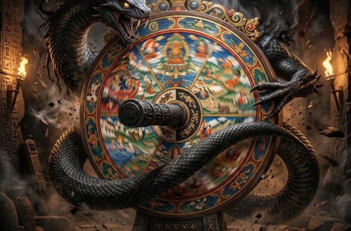 Apophis, is shown spinning the Buddhist Wheel of Life.
